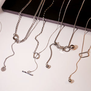 Silver Gold Ball Drop Lariat Pendant Necklaces Four Styles