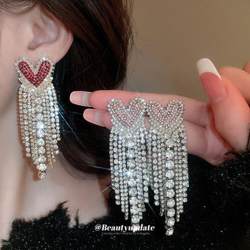 Crystal Heart Chandelier Earrings In Pink Magenta And Red