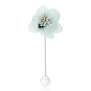 Mesh Flower Stick Pin Brooch Pearl Tip Pink Blue Red