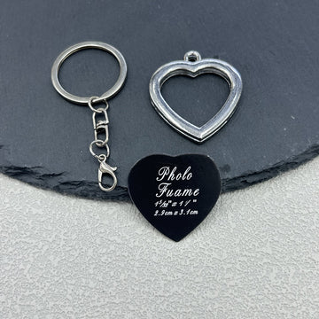 Heart Photo Frame Charm Keychain Silver Tone Metal With Split Ring