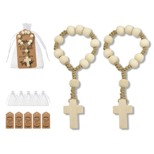 Natural Wood Bead Decade Rosary Cross Finger Prayer Loop