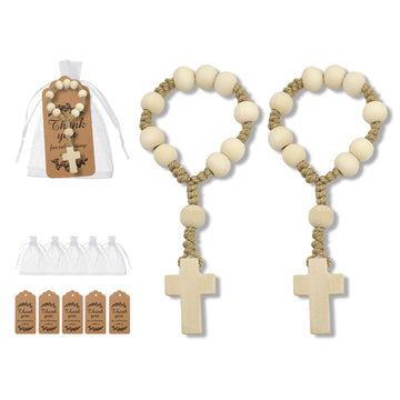 Natural Wood Bead Decade Rosary Cross Finger Prayer Loop