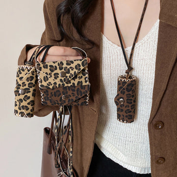 Leopard Print Rectangle Phone Pouch Necklace in Two Patterns