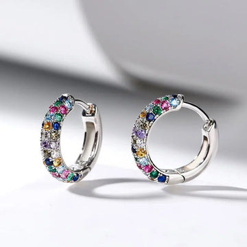 Silver Tone Multicolor Pave Clear Huggie Hoop Earrings