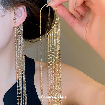 Gold and Silver Tone Long Multi Chain Fringe Ear Cuffs