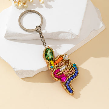 Beaded Rainbow Rhinestone Keychain With Gold-Tone Trim