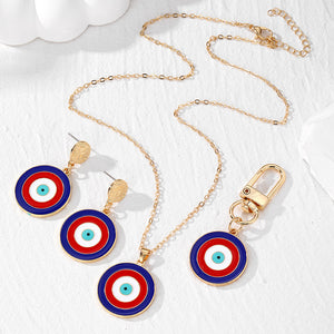 Red and Blue Evil Eye Keychains Necklaces and Earrings in Two Shapes