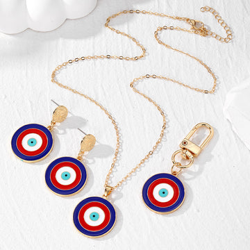 Red and Blue Evil Eye Keychains Necklaces and Earrings in Two Shapes