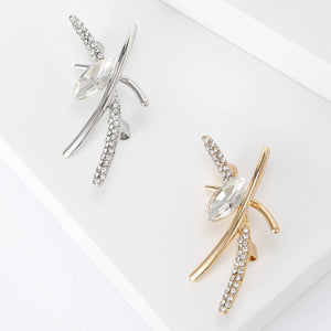 Marquise Crystal Crossed Bar Brooch Gold and Silver