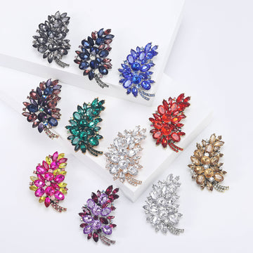 Crystal Leaf Cluster Rhinestone Brooch Eleven Colors