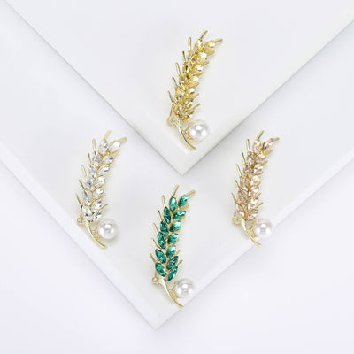Pearl Wheat Sprig Brooch front view on a plain background