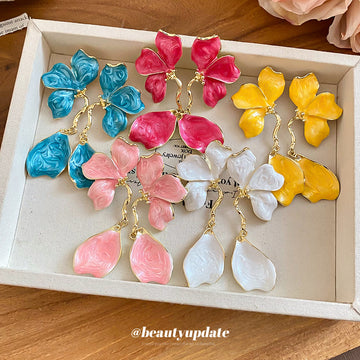 Sculpted Petal Drop Earrings in Five Glossy Color Options
