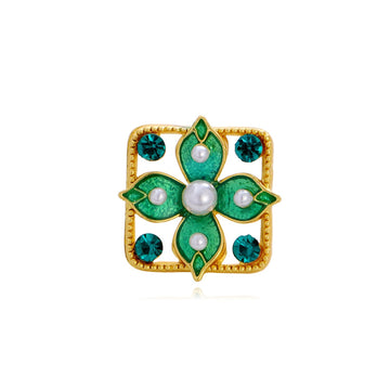 Green Flower Enamel Metal Pendant Charm Jewelry Component