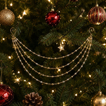 Gold Crystal Bead Multi Strand Christmas Tree Garland