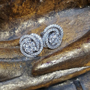 Sculpted Rose Clear Stone Pave Stud Earrings In Silver Tone