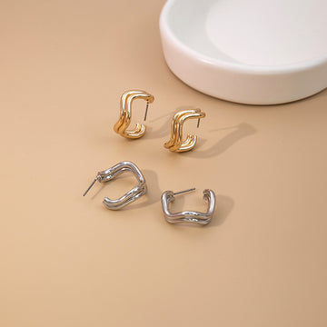 Gold and Silver Irregular Double Bar Open Hoop Earrings