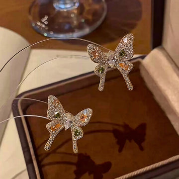 Gold Tone Crystal Butterfly Stud Earrings Fashion Jewelry