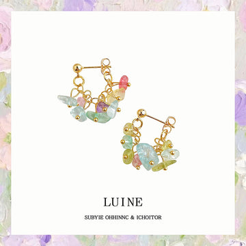 Gold Tone Multicolor Irregular Chip Cluster Small Hoop Earrings