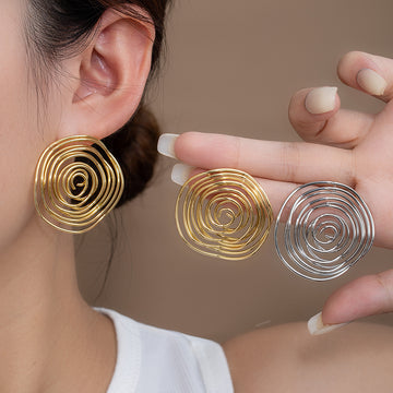 Gold and Silver Open Spiral Round Statement Stud Earrings