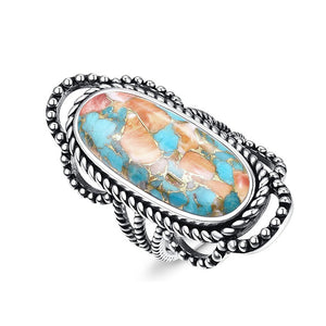 Antique Silver Tone Oval Mosaic Look Statement Ring