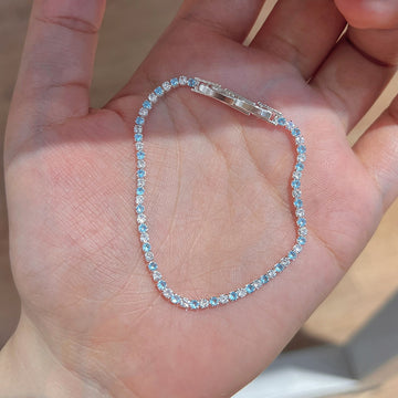 Silver Light Blue Crystal Tennis Bracelet Box Clasp