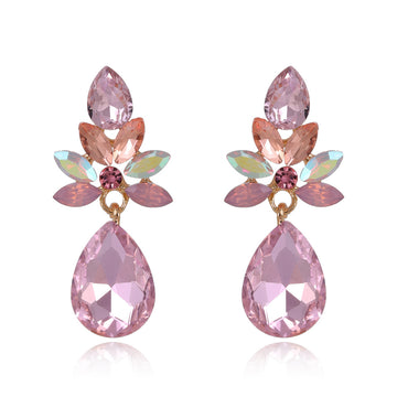 Pink Red Horse Geometric Crystal Metal Dangle Earrings