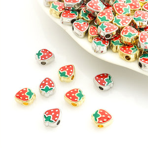 Enamel-Look Gold Silver Strawberry Alloy Beads in 2 Styles