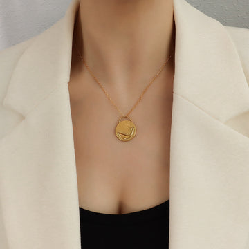 Double-Sided Bird Disc Pendant Necklace Gold Steel Tone