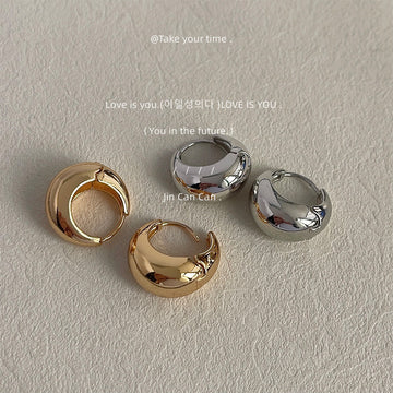 Polished Smooth Teardrop Huggie Hoop Earrings Gold Silver