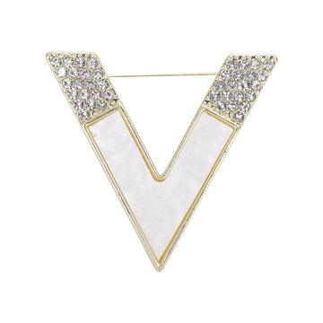Open Letter V Brooch In 2 Styles With Polished Metal Details