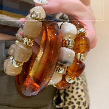 Marbled Acrylic Gold Spacer Stretch Bracelet 6 Colors