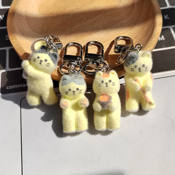 Flocked Yellow Cat Keychains Lobster Clasp 4 Camp Styles