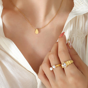 Teardrop Pendant Necklace Fine Chain Gold Steel Rose