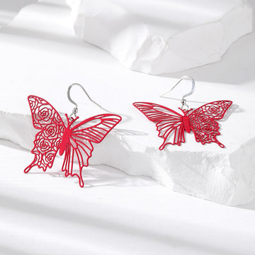 Silver Tone Oversized Openwork Butterfly Hook Earrings