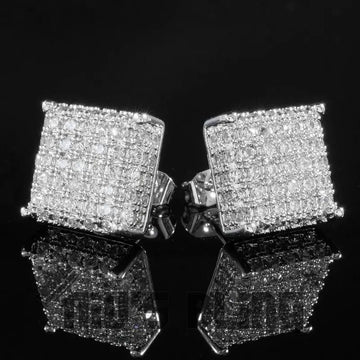 Square Pavé Crystal Stud Earrings In Two Colors Polished Metal Jewelry