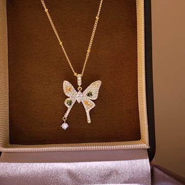 Gold Crystal Butterfly Pendant Necklace Decorative Jewelry