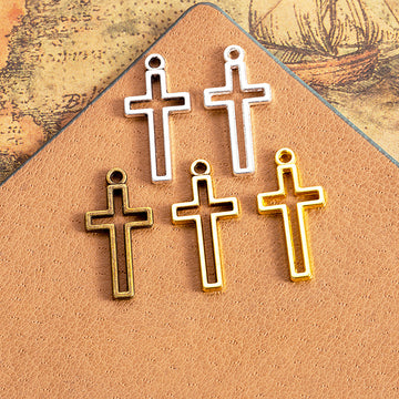 Open Outline Cross Alloy Pendant Charm in 5 Finishes