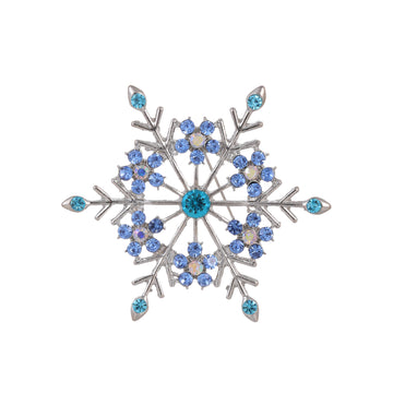 Blue Silver Tone Snowflake Crystal Metal Brooch Pin