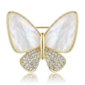 Shell Effect Butterfly Brooch With Clear Crystal Lower Wings