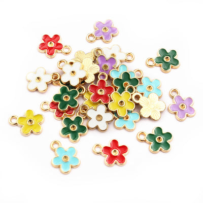 Mixed Color Enamel Flower Pendants with Gold Tone Edges — grouped product view