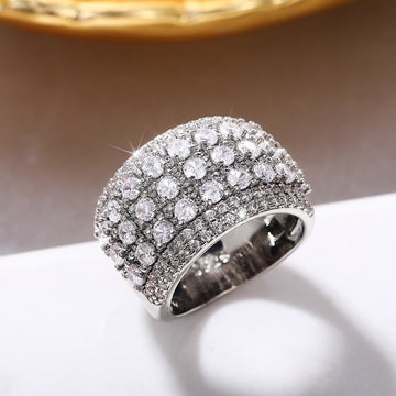 Silver Tone Multi Row Pave Clear Stone Wide Band Ring