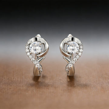 Silver Tone Musical Note Clear CZ Huggie Hoop Earrings