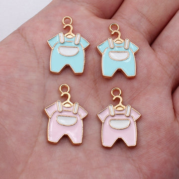 Gold Tone Enamel Overalls Charms in Blue and Pink Colors