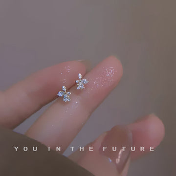 Gold Tone Mini Clear Stone Ice Flower Stud Earrings