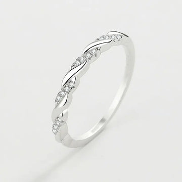 Silver Tone Twisted Clear Pavé Band Ring Sizes 6-10