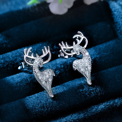 Silver Tone Deer Stud Earrings front product view