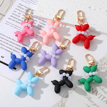 Gold Tone Balloon Dog Clip Keychains with Pearl Collars in Eight Colors