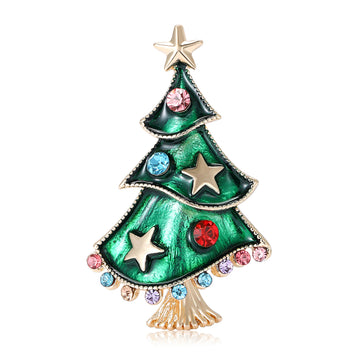 Green Enamel Christmas Tree Brooch with Crystals Lapel Pin