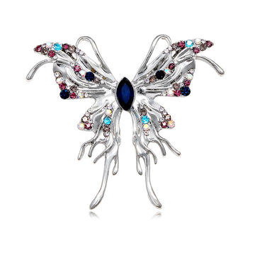Silver Tone Butterfly Crystal Metal Brooch Pin for Jackets and Lapels