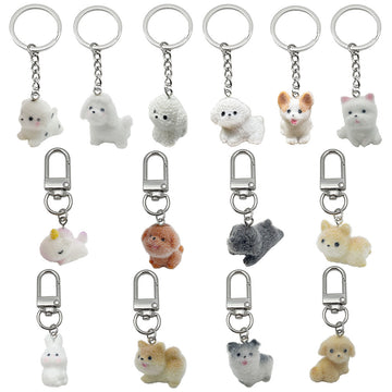 Fourteen Flocked Resin Dog Rabbit and Animal Keychain Designs